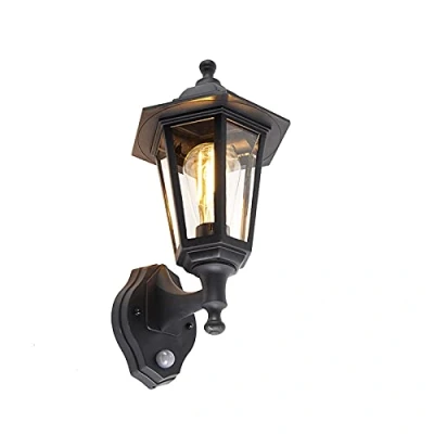 Afbeelding van QAZQA Klassieke buiten wandlamp zwart met bewegingssensor New Haven