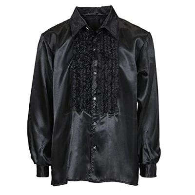 Afbeelding van Widmann Jaren 80 &amp; 90 Kostuum Lekker Foute Rouchenblouse Zwart Man Medium / Large Carnavalskleding Verkleedkleding