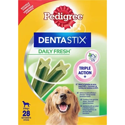 Afbeelding van PEDIGREE DentaStix Daily Fresh tandverzorgingssnack voor grote honden, hondenlekkernijen met actieve ingrediënten elke dag, gezonde tanden en een frisse adem, 112 sticks (4 x 28 stuks)