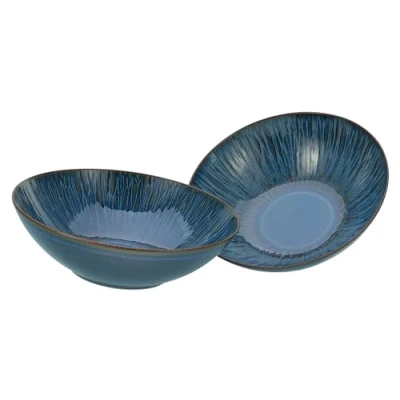 Afbeelding van CreaTable, 33084, serie Sea Breeze blauw, 2 delige serviesset, kommenset van aardewerk