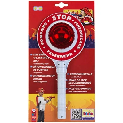 Afbeelding van Klein Toys brandweerstopbord 16x3,5x29 cm incl. lichteffecten ideale accesoire voor brandweerkostuums en rollenspellen rood wit