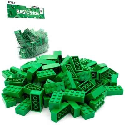 Afbeelding van Lego Classic 3001 Basic stenen, groen, 2 x 4 bouwstenen, 100 stuks losse onderdelen starterset of uitbreiding voor stenen box en plaat