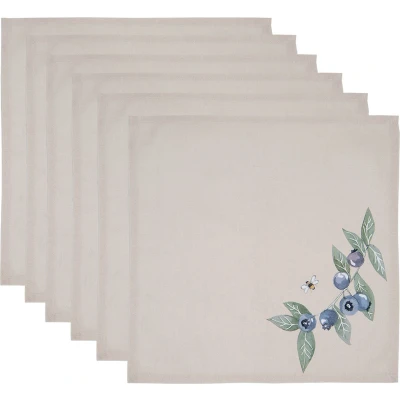 Afbeelding van Clayre &amp; Eef Servetten Katoen Set van 6 40x40 cm Beige Blauw Vierkant Bosbessen Servet Stof