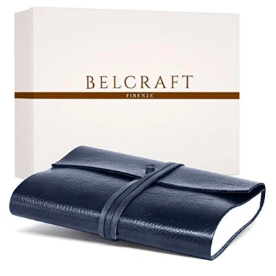 Afbeelding van Tivoli groot gerecycled lederen gebonden dagboek, Notebook, notitieblok, inclusief geschenkdoos, A5 (15x21 cm) Navy