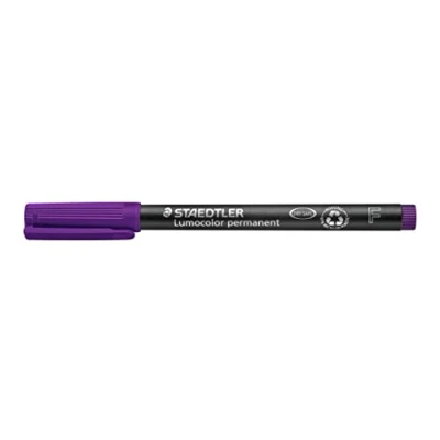 Afbeelding van STAEDTLER permanent marker Lumocolor, violet, F punt lijnbreedte ca. 0,6 mm, veeg en waterbestendig, Made in Germany, lange levensduur, 10 paarse universele stiften kartonnen etui, 318 6