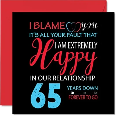 Afbeelding van Grappige blauwe saffier verjaardagskaart voor echtgenoot vrouw Your Fault I&#039;m Extremely Happy Gelukkige 65e huwelijksverjaardag kaart partner, 145 mm x wenskaarten vijfenzestig