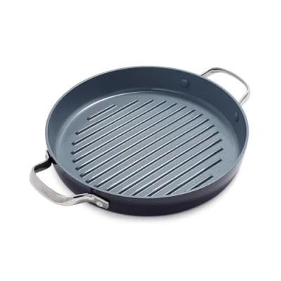 Afbeelding van GreenPan Valencia Pro Harde Geanodiseerde Gezond Keramisch Antiaanbaklaag 28 cm Ronde Grillpan, PFAS Vrij, Inductie, Vaatwasmachinebestendig, Ovenveilig, Grijs