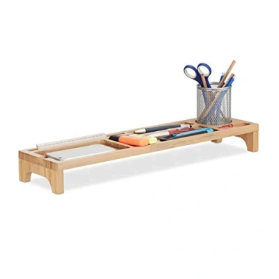 Afbeelding van Relaxdays bureau organizer bamboe 7 vakken opzet pennenbak verhoogd hout