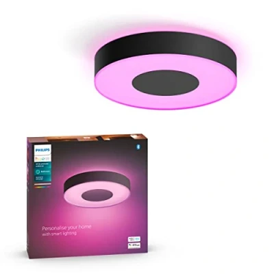 Afbeelding van Philips Hue Xamento badkamerplafondlamp wit en gekleurd licht zwart 38cm