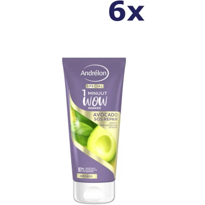 Afbeelding van 6x Andrelon 1 Minuut Wow Masker Avocado SOS Repair 180 ml