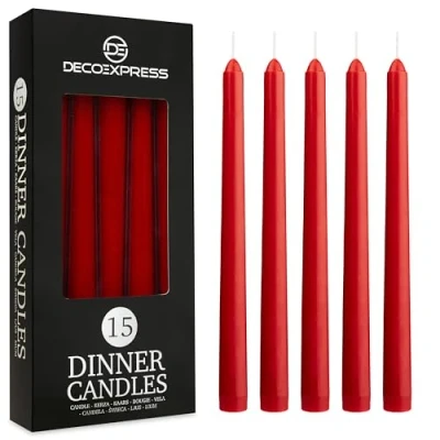 Afbeelding van Deco Express Diner Kaarsen Pack van 6, 10, 15 of 50 Taps toelopende Niet Druppelen Langdurig 8 uur, Ongeparfumeerd (Rood Pack)