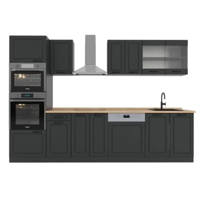 Afbeelding van Vicco Complete keukeneenheid R Line, Antraciet landhuis/antraciet, 300 cm met hoge kast, zonder werkblad