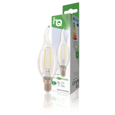 Afbeelding van Hq Hqlfe14Fltp001 Led Retro Filament Lamp E14 Gebogen Kaars 2 W 210 Lm 2700 K