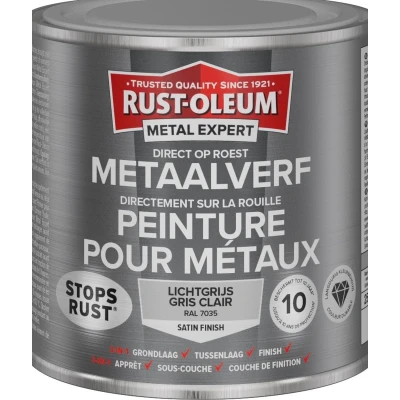 Afbeelding van Rust oleum metal expert metaalverf direct op roest zijdeglans 250 ml, lichtgrijs ral 7035