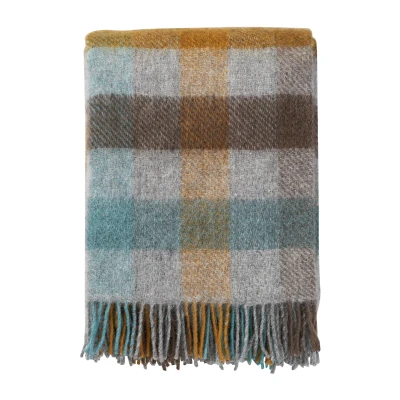 Afbeelding van Wollen Plaid Turquoise Ruiten Blauw/Grijs 130 x 200 cm Klippan