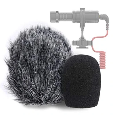 Afbeelding van YOUSHARES VideoMicro Microfoon Foam voorruit &amp; Furry Windscherm, Wind Muff voor Rode en VideoMic Me L Mic (2 PACK)