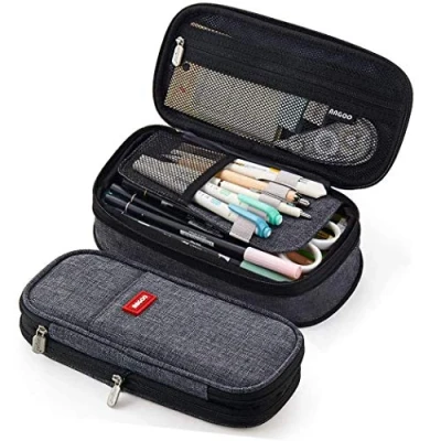 Afbeelding van iSuperb Potloodhouders Pencil Holder Etui Studenten Potlood Opbergtas Canvas Pennenbak Super Grote Capaciteit Pennenetui Organizer Briefpapier Potloodtassen (Donkergrijs)