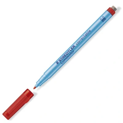 Afbeelding van STAEDTLER 305 M 2 Lumocolor correctable foliestift punt, circa 1,0 mm, 10 stuks in kartonnen etui, rood