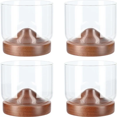 Afbeelding van Aretica Whiskey glas met houten onderzetter Bruin set van 4