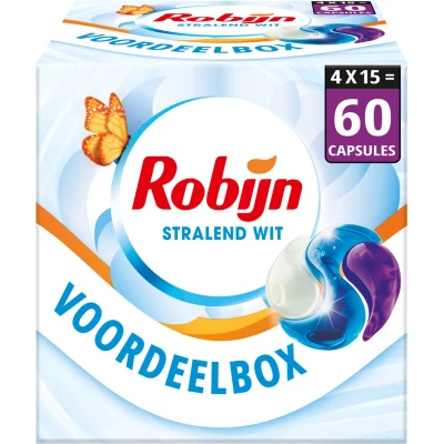 Afbeelding van Robijn Classics Stralend Wit 3 in 1 wascapsules 4 x 15 wasbeurten voordeelverpakking 60
