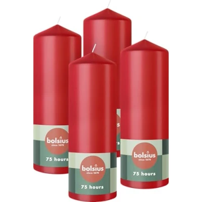 Afbeelding van Bolsius 4 gladde stompkaarsen Rood 20cm