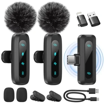 Afbeelding van 2 stuks draadloze Lavalier microfoon voor iPhone iPad en Android telefoon, WARM BOX Plug Play mini video opname, interview, podcast, vlog, YouTube, TikTok