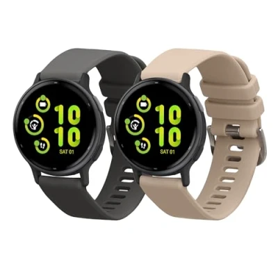 Afbeelding van kwmobile 2x horlogebandjes geschikt voor Garmin vivoactive 5 / active bandje Smartwatch bandjes van TPU Activity tracker horloge band in grijs crème