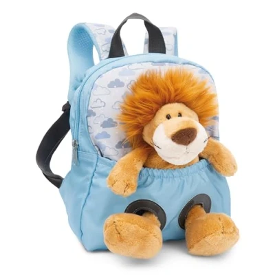 Afbeelding van NICI kinderrugzak blauw 2 in 1 met knuffel leeuw 25cm Kleuter rugzak meisjes &amp; jongens Zacht rugpand verstelbare riemen 49848