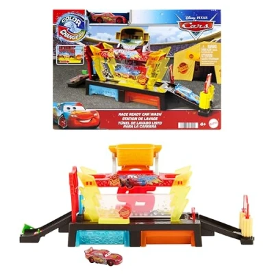 Afbeelding van Mattel Disney en Pixar Cars Autowasstraat, 51 cm lang, speelset met van kleur veranderend speelgoedvoertuig Bliksem McQueen, kan aan andere sets worden gekoppeld, JBM70