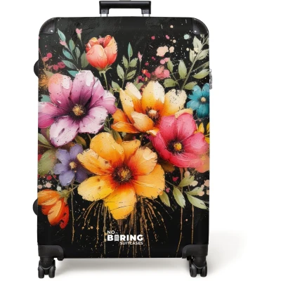 Afbeelding van NoBoringSuitcases.com® Koffer groot Reiskoffer lichtgewicht Bloemen in graffiti stijl Rolkoffer met 4 wielen Grote trolley XL 98 liter bagage