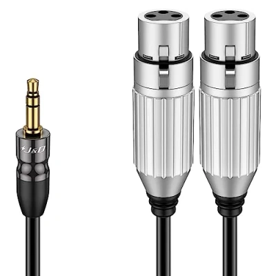 Afbeelding van J&amp;D Dubbele XLR Vrouwelijke aan 3,5 mm Y Splitter Kabel, 2 1/8 TRS Mannelijke Ongebalanceerde Stereo Audio Patch Adapter Kabel voor Smartphone Laptop Mic DSLR Camera, 1,8 Meter