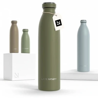 Afbeelding van LARS NYSØM &#039;Ren&#039; Roestvrijstalen drinkfles 750ml BPA vrije geïsoleerde waterfles 0,75 Liter Capulet Olive