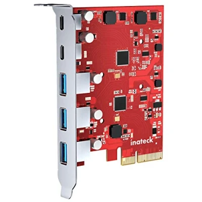Afbeelding van Inateck RedComets U21, PCIe naar USB 3.2 Gen 2 kaart met 16 Gbps bandbreedte, 3 Type A en C poorten, rood
