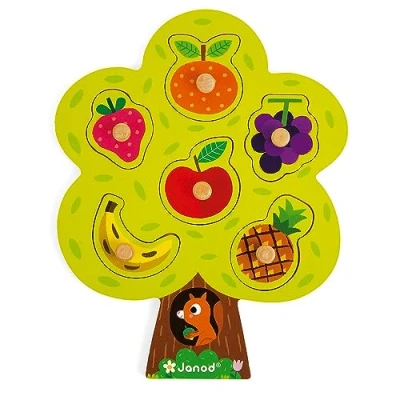 Afbeelding van Janod Fruit Tree Puzzle 6 Pieces + 1 Board Wooden Early Learning Toy Educational Game, Develop Memory From 18 Months Old, J07061