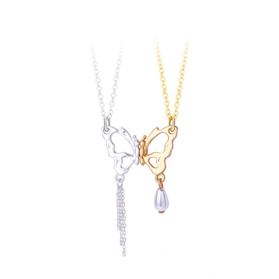 Afbeelding van Bixorp Friends BFF Ketting voor 2 met Vlinder Goud &amp; Zilverkleurig Vriendschapsketting