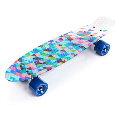 Afbeelding van Compleet Retro Plastic Skateboard Ideaal voor Kinderen en Tieners Jongens Meisjes Kunststof Miniboard met Print Cruiser board (GEOMETRIC)