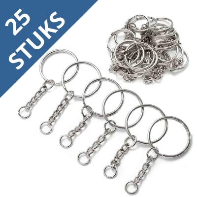 Afbeelding van Sleutelringen met Ketting 25 RVS Sleutelhanger Ringen Splitringen mm Stuks