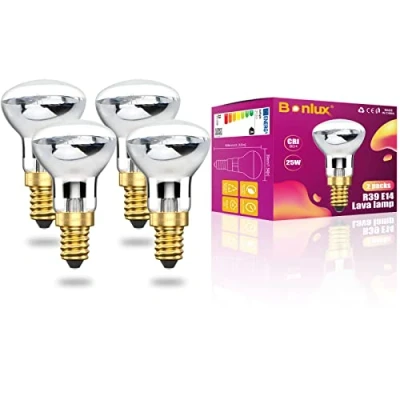 Afbeelding van Bonlux 25 W R39 E14 SES gloeilamp, reflectorlamp, vervanging voor Lava Lite lamp (warm licht, 4 stuks)