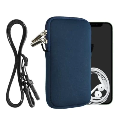 Afbeelding van kwmobile Tasje voor smartphones L 6,5&quot; Hoesje van neopreen in marineblauw Phone case met nekkoord