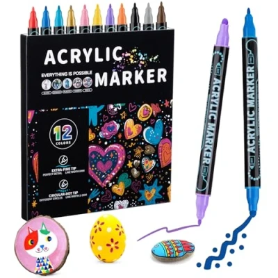 Afbeelding van Mzh Art 12 kleuren dubbele punt acrylverf pennen markers, premium acryl markers voor hout, rotsschilderen, glas, canvas, steen, doe het zelf ambachten maken