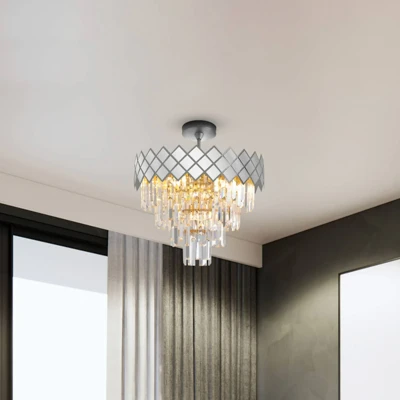 Afbeelding van Eko Light Plafondlamp Carisma metaal chroomkleurige glazen kristallen Ø 50 cm