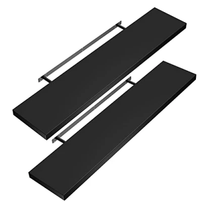 Afbeelding van Casaria Wandplank 2 Stuks Hout met Bevestiging Zwevend 15 kg Draagkracht Plank Keukenplank 70 cm Zwart mat