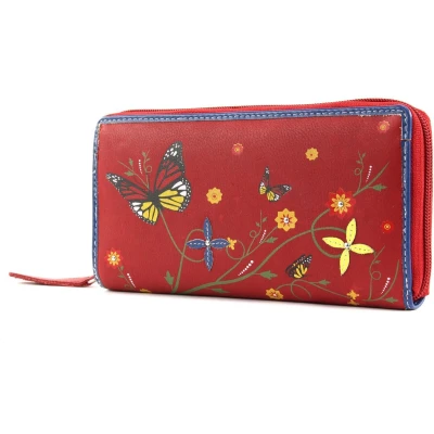 Afbeelding van bruno banani Leren Portemonnee Butterfly Large Zip Around Red Rood Veelkleurig