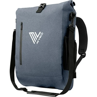 Afbeelding van MIVELO 3 in 1 fietstas rugzak schoudertas waterdicht 100% PVC vrij, met laptopvak en slot, voor fietsbagagedrager stuk (jeansblauw, 20L)