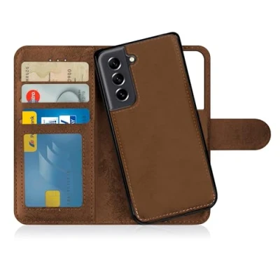Afbeelding van MyGadget Flip Case voor Samsung Galaxy S21 FE Magnetisch PU Lederen 2 in 1 Portemonnee Cover w Kaartsleuven en Afneembare Rug Slanke TPU Bumper Shell Bruin