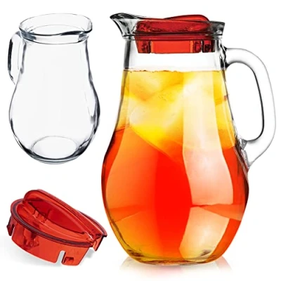 Afbeelding van ORION GROUP Glazen karaf glas waterkaraf 2,1 l met deksel en uitloop voor zelfgemaakte drankjes ijsthee melk koffie wijn thee fruit inzet, waterkan, waterkan