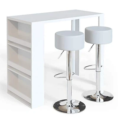 Afbeelding van Vicco Bartafel set, Wit, 117 x 57 cm met 2 barkrukken