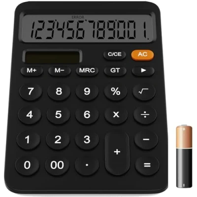 Afbeelding van GUYUCOM Calculator, 12 cijferige rekenmachines met LCD Ddisplay gevoelige knop, de Desktop Dual Power Solar &amp; Batterij Power, Zwart