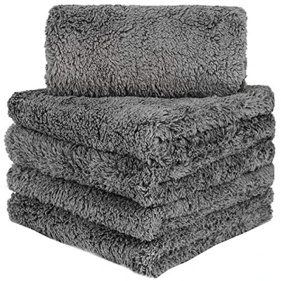 Afbeelding van BW&amp;HM microvezel autodroogdoeken Autopoetsdoeken extreem absorberend en zacht zachte pluisvrije poetsdoeken voor het onderhoud van auto&#039;s motoren 40 x cm 5 pack grijs
