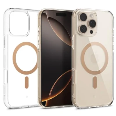 Afbeelding van Caseology Capella Mag hoesje voor iPhone 16 Pro Max [Ultra Clear] Magnetische militaire kwaliteit valbescherming zijgrip patronen cover transparant sepia goud